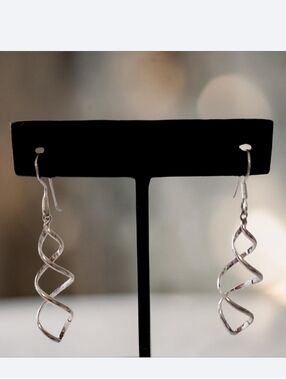 Sterling Silver Twist Spiral Earrings Open Work Dangle Drop 925 Bohemian‎ Tested